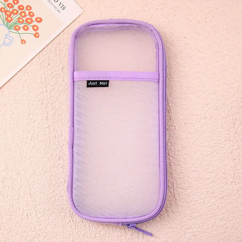 1pcs Angoo Transparent Mesh Pencil Case Pen Bag High Quality Ice Cream Color Storage Pouch Organizer for Stationery School