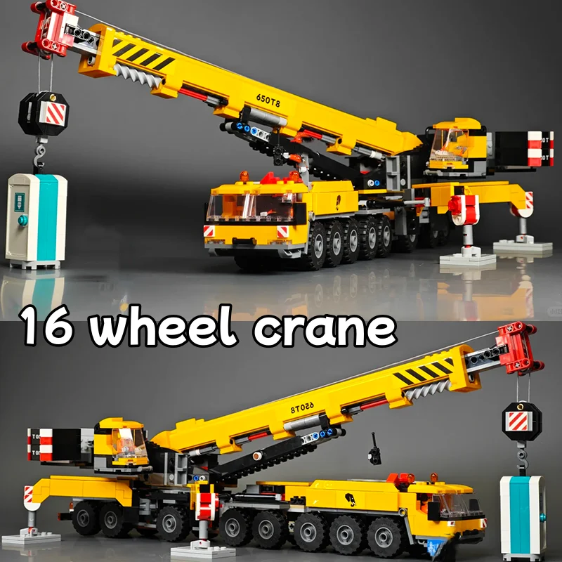 

16 Wheel Yellow Mobile Construction Crane Model City Series Building Blocks MOC Toys Kids Gift