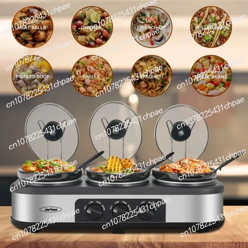 Silver 4.5 QT Electric Small Slow Cookers Portable Crock Pot 1.5 Quart Triple Slow Cooker for Buffet Kitchen