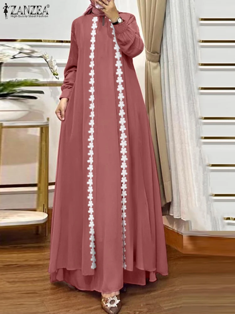 2024 Zanzea Mode Frauen Langarm Muslim Dubai Truthahn Sommerkleid Herbst lässig lose islamische Kleidung Vintage Aabya Maxi kleid