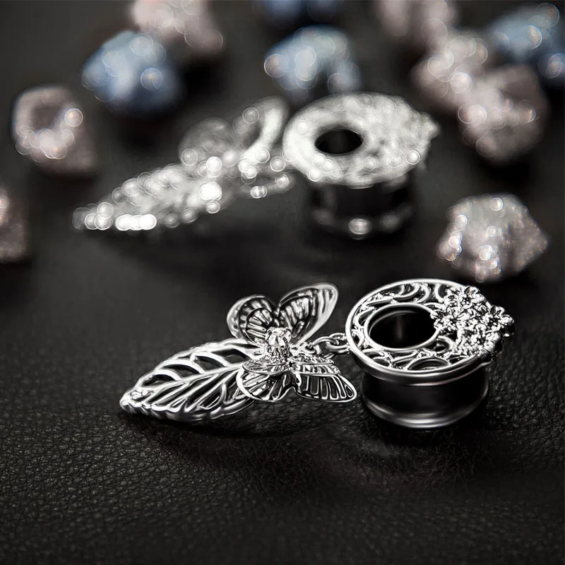 2pcs Steel Screw Ear Gauges Big Round Hollow Double Flesh Ear Expander Stretcher Body Jewelry Crystal CZs Ear Plugs and Tunnels