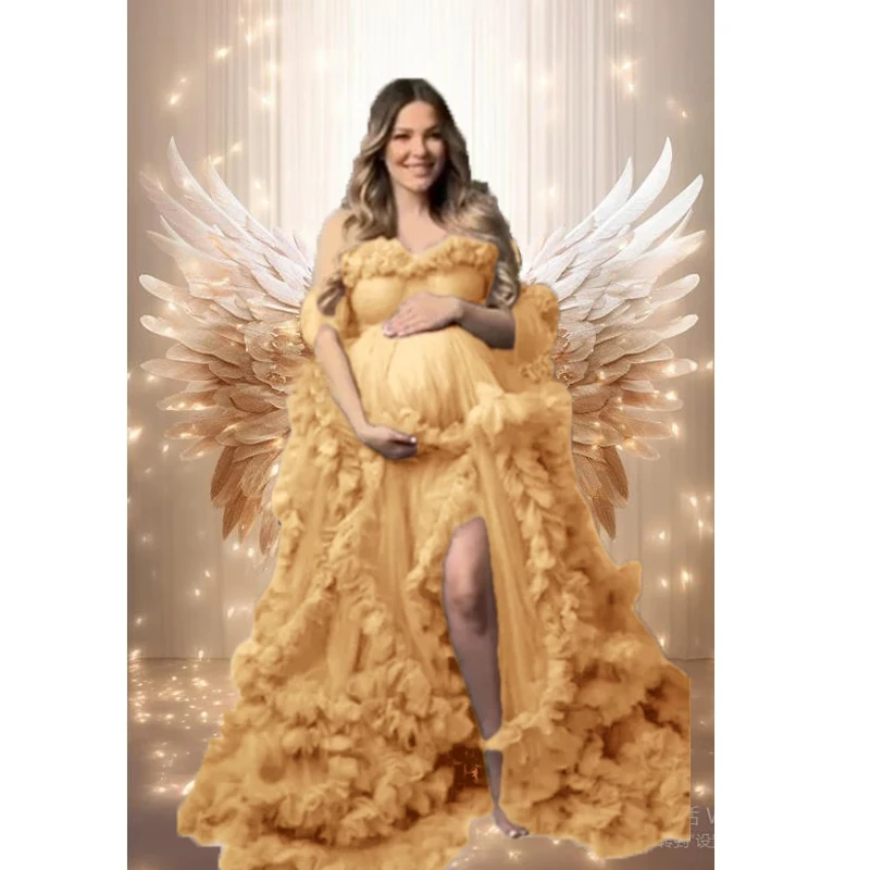 Sukienki ciążowe do sesji zdjęciowej Puffy Ruffles Tulle Suknie ciążowe Baby Shower платье فساتين حواملплатье для беременных