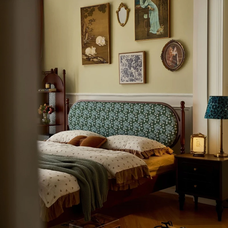 

French antique solid wood bed ash wood master bedroom simple double bed retro wedding bed