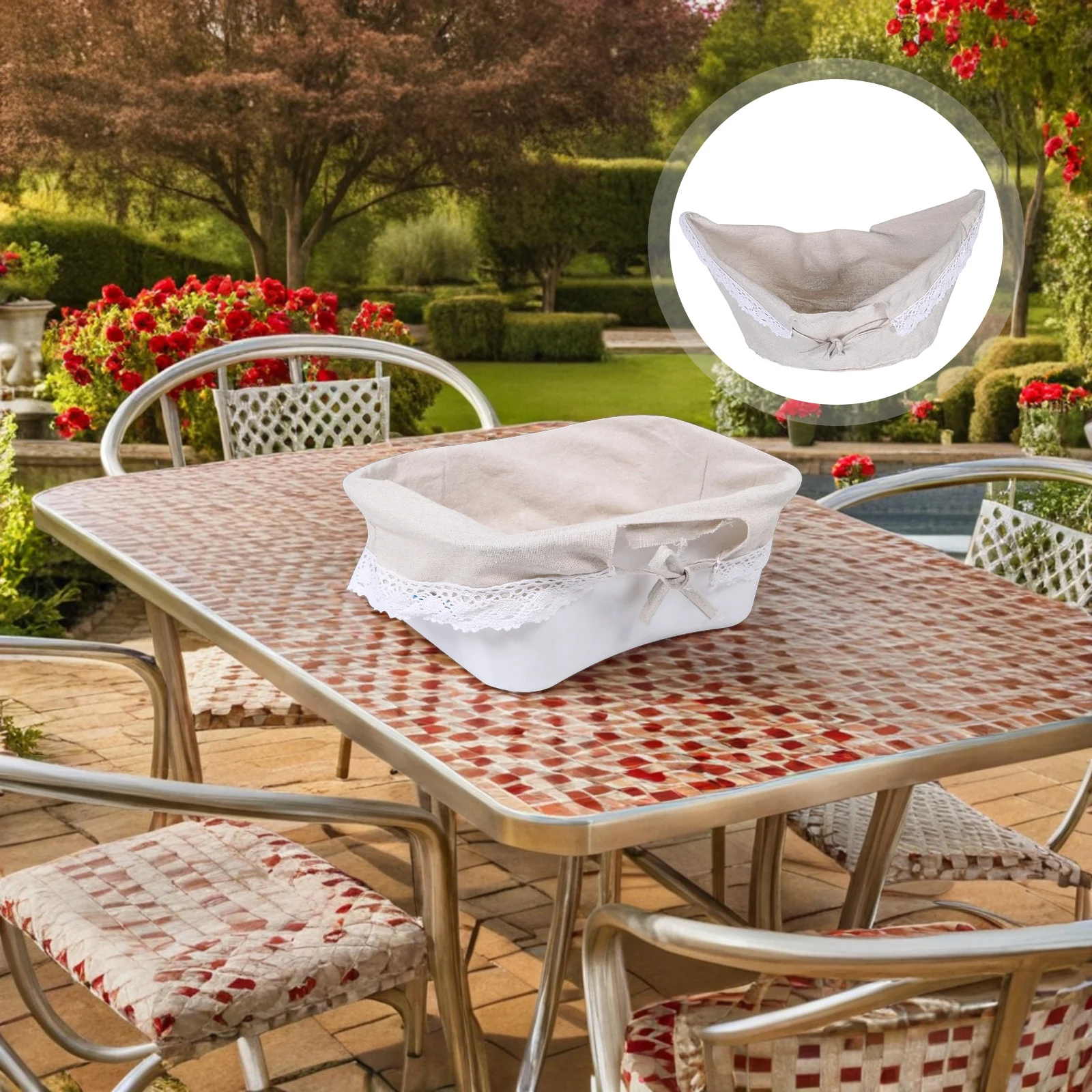 

2pcs Picnic Basket Cloth Liners Farmhouse Woven Rattan Liners Stain Resistant Fabric For Storage Baskets Wire Wicker Basket