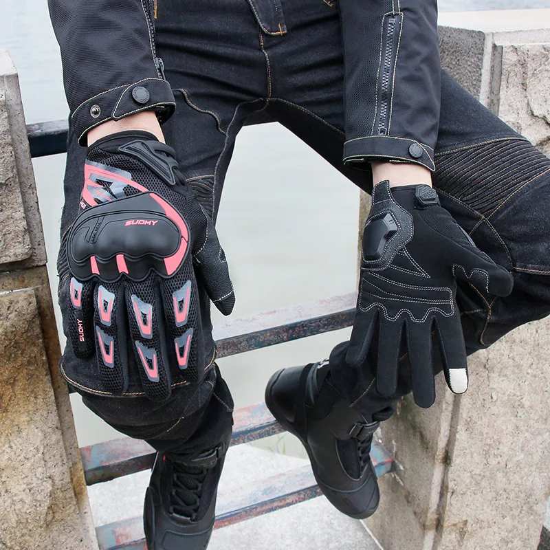 

SUOMY Lady Fashion Motorcycle Gloves Summer Breathable Touchscreen Compatible, Full Finger Protective Glove for Women Teens Race