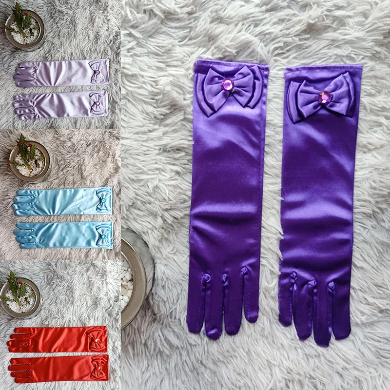 1 пара, атласные перчатки для девочек, с бантом