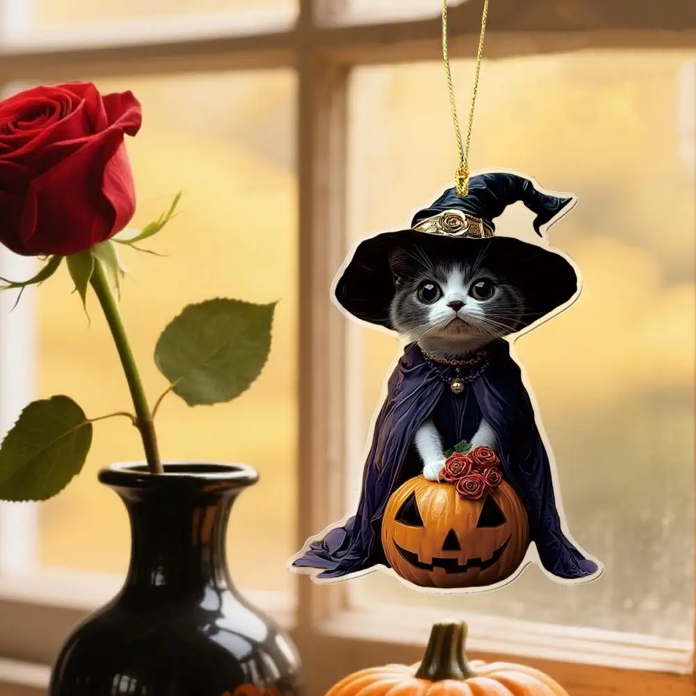

Cute Witch Cat Ornament Halloween Decorations Car Rearview Mirror Home Window Hanging with Witch Hat Cute Cat Accessory