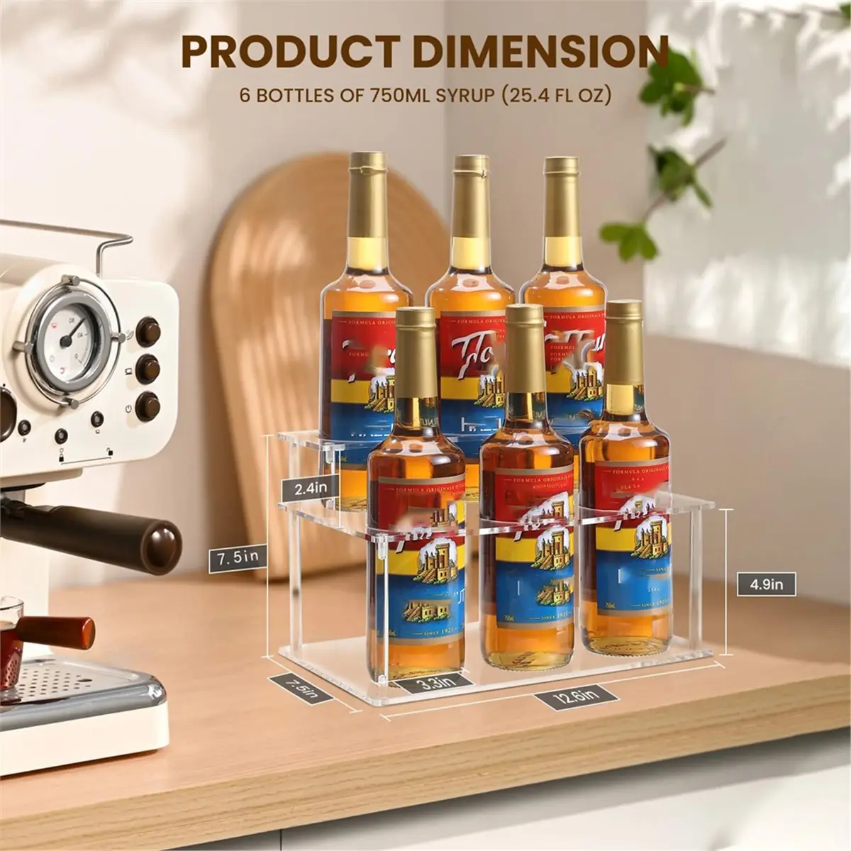 A67T NEW Acrylic Coffee Syrup Rack (6 Bottle Capacity),Syrup Bottle Holder Stand for Coffee Bar,Kitchen Wine Rack