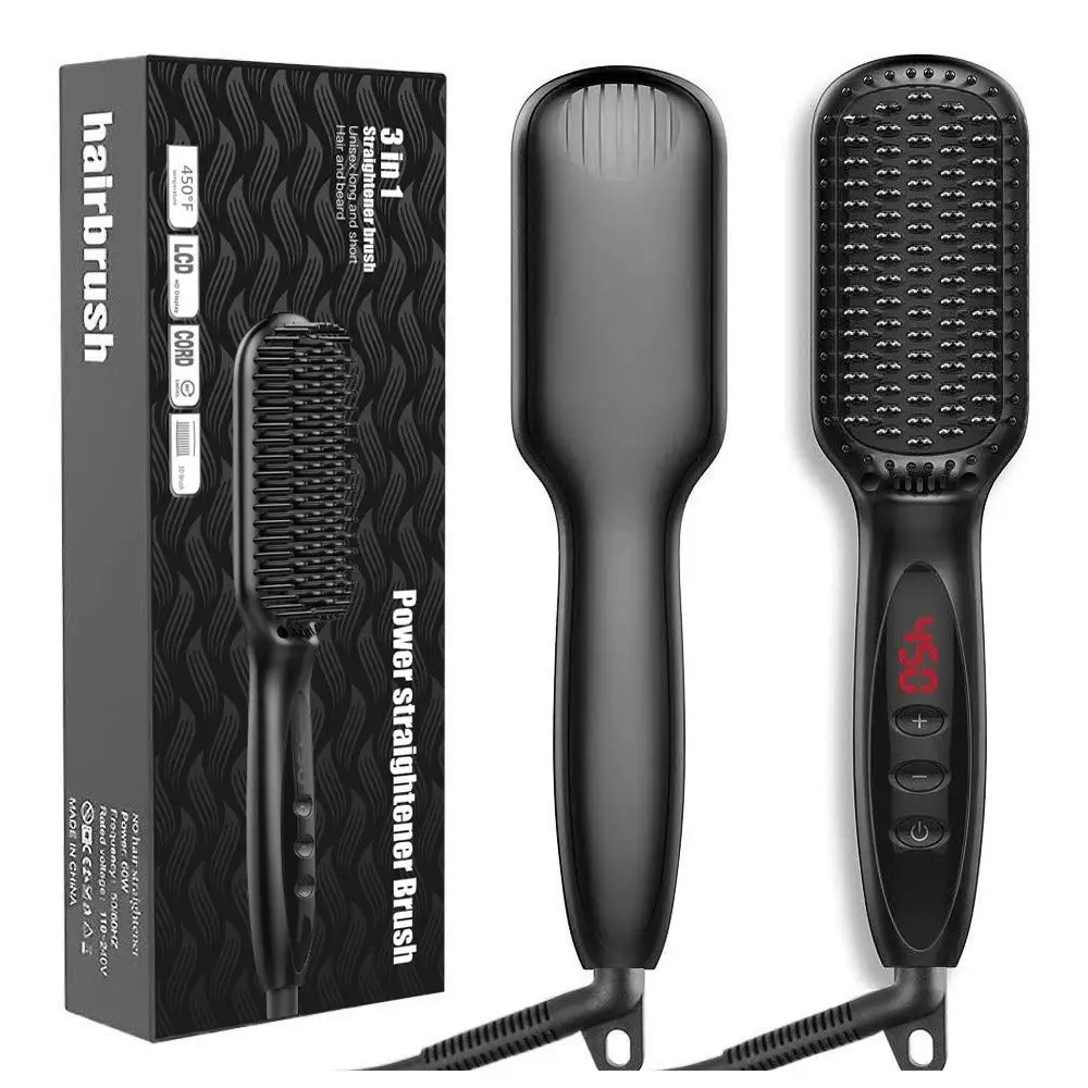 Cepillo alisador de pelo de iones negativos, herramientas de peinado calientes portátiles antiescaldaduras, electrodomésticos, peine para mujeres de cabello grueso Natural