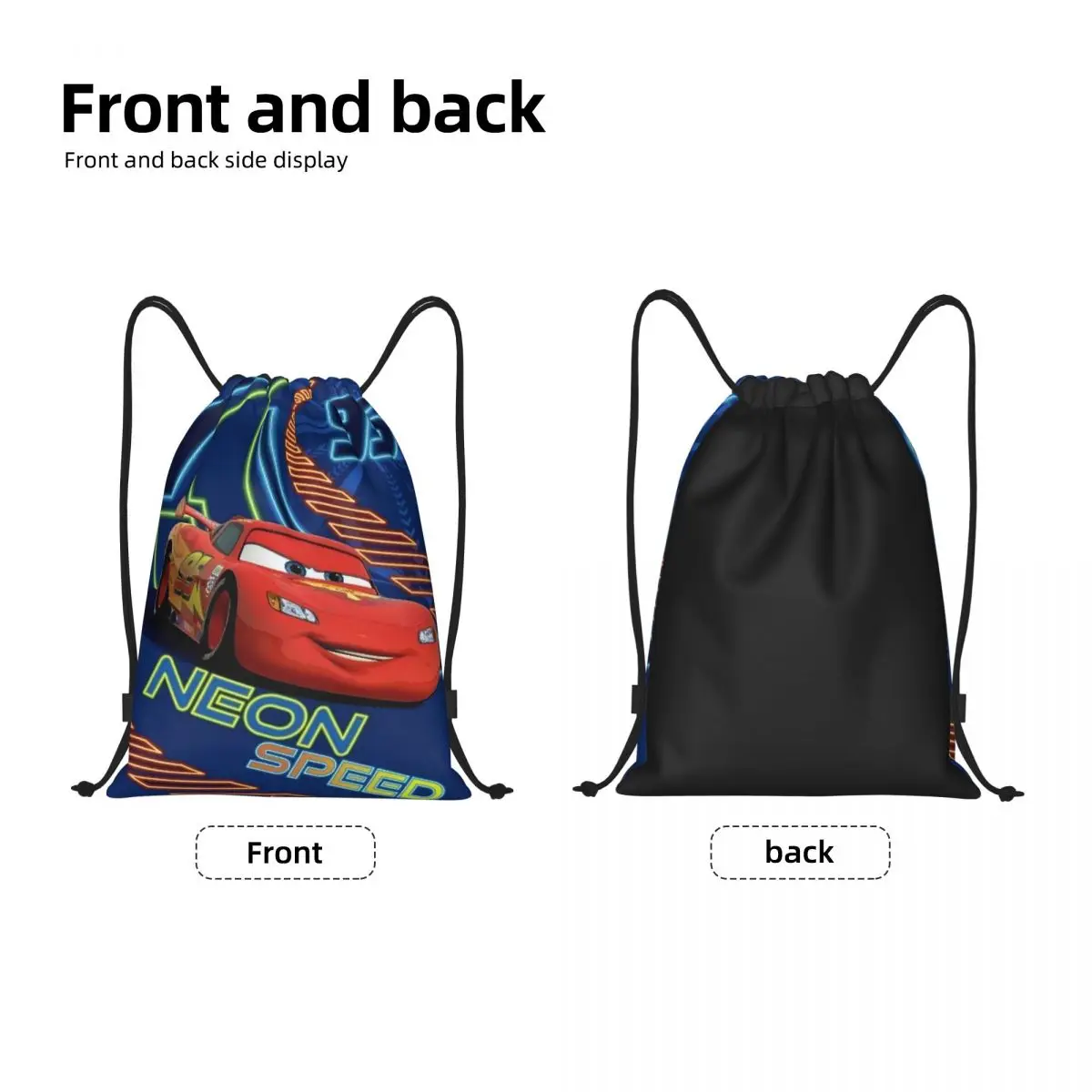 Custom Neon Speed Lightning McQueen Drawstring Backpack Bags Men Women Lightweight Cars Racer Gym Sports Sackpack Sacks for Yoga