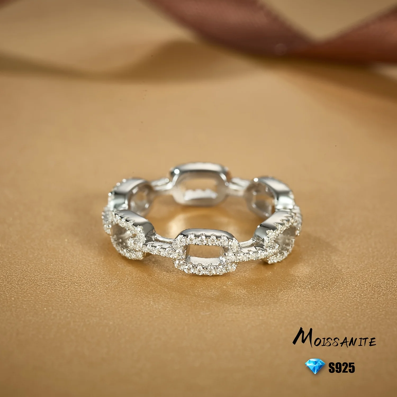 

925 Sterling Silver Rings Chain Ring Full Diamond Moissanite Rings Fashion Jewelry