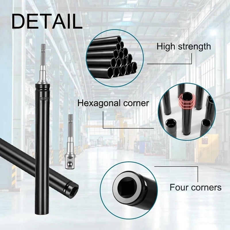 AC88 9/16 Inch 14mm Power for Nut Driver 12 Inch for Nut Runner Hollow Socket 1/4 Inch Hex Shank for Long Bolts Ductwork