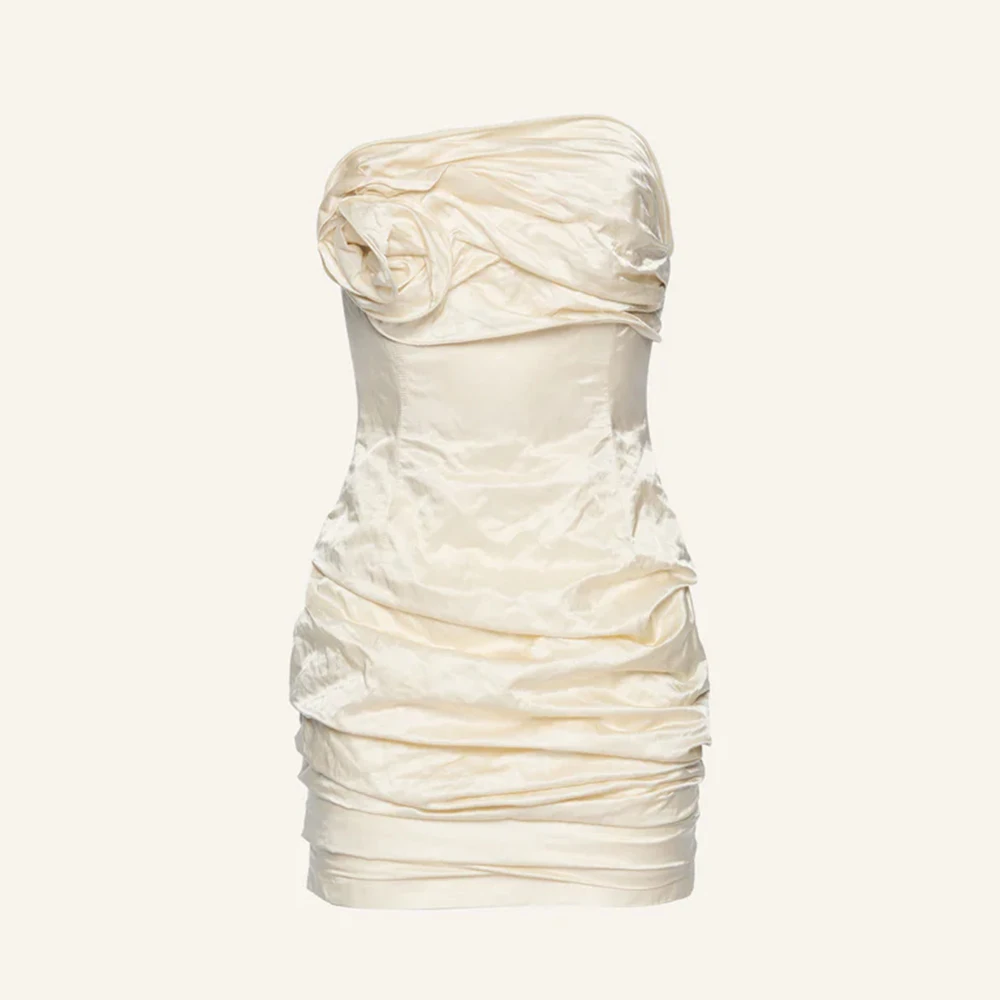 فستان سهرة أنيق بدون حمالات باللون البيج مزين بالزهور فستان ماكسي متدفق لحفلات الصيف وضيوف حفلات الزفاف 2026 وصول جديد رائجة البيع