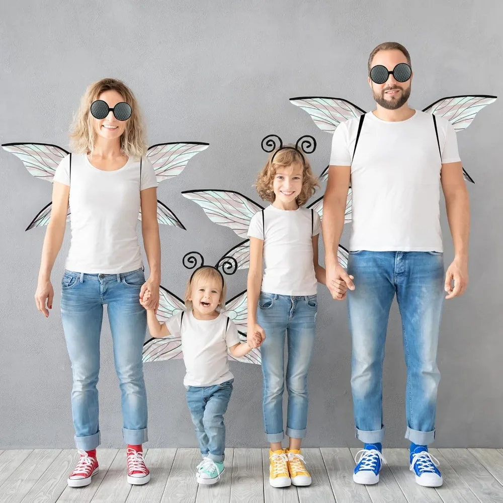 

Fly Costume Accessories Bug Antenna Headband and Glasses Holographic Halloween Fly Wings Set Cosplay Party Favors for Women