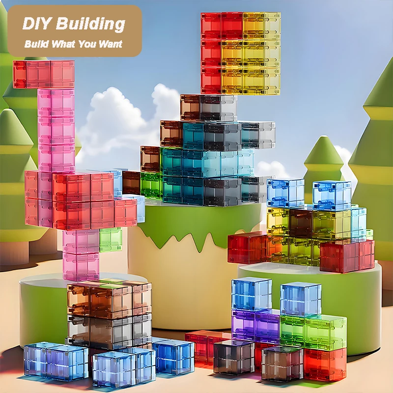 Transparent Magnetic Cube Kids Magic Building Blocks Puzzle Montessori Toy Kids Intellectual Development Games Children Gift