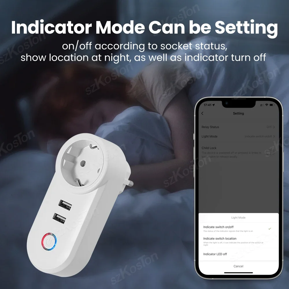 16A Tuya EU Wifi Smart Plug Wireless Outlet Dual USB Ports Socket Timer Smart Life Remote Control via Alexa Google Assistant