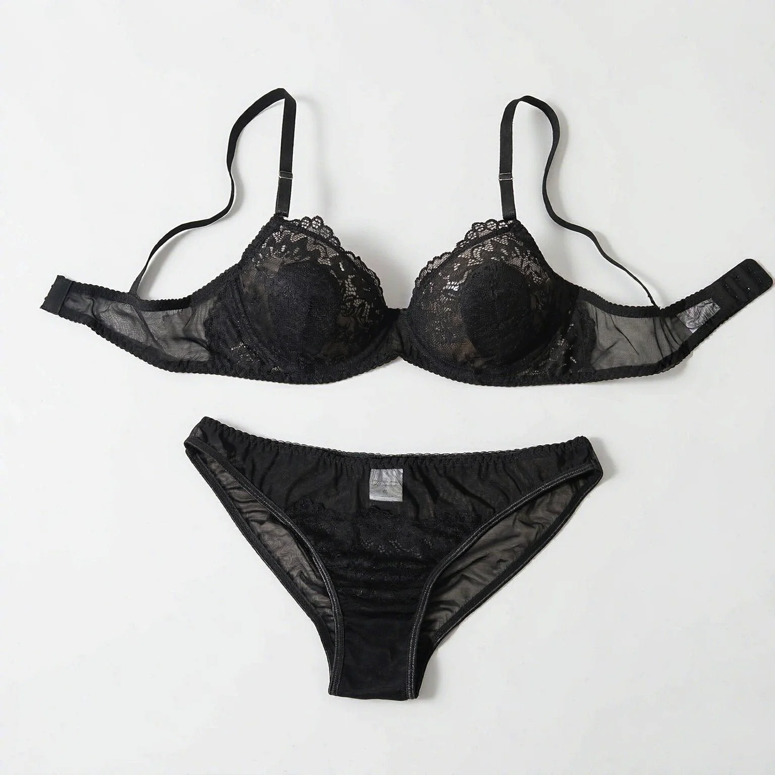 Black Lace Bunny Ear Bra Set Thin Daily Match Triangle Panty Set Underwear Combo