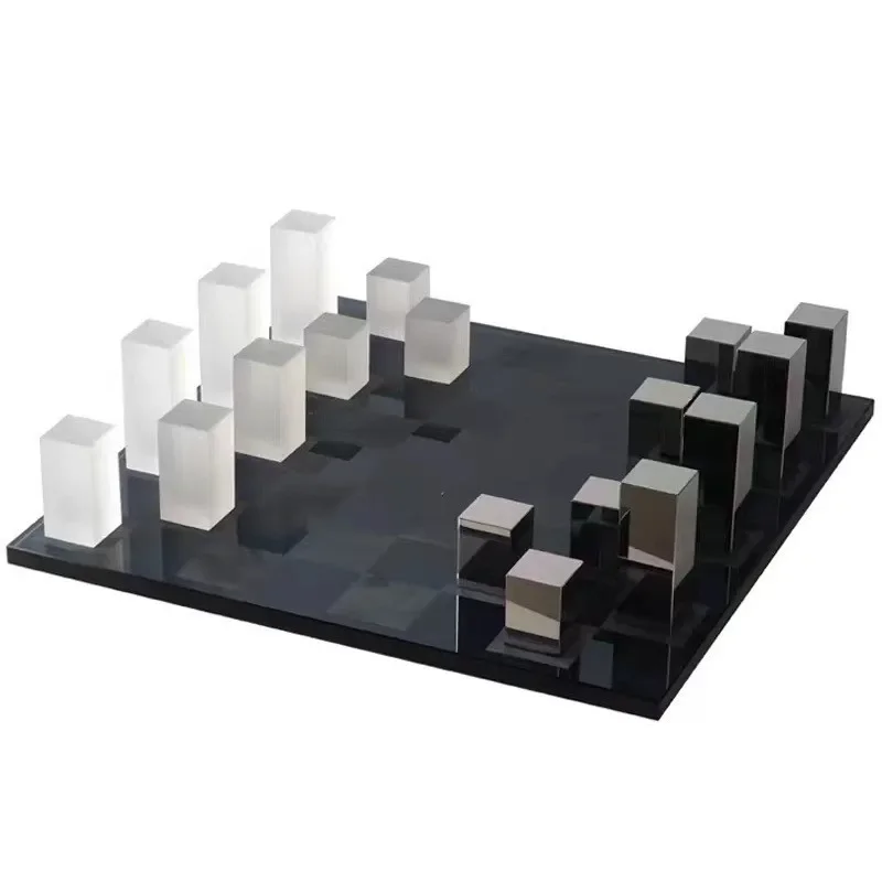 Modern simple matte electroplated crystal glass chessboard soft decoration ornament