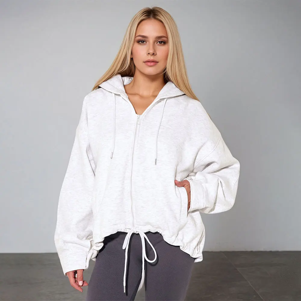 

Sports Autumn Women's Hoodies Loose Fit Zipper Fly Drawstring Hooded Spliced Female's Coat Slouchy-Style Casual Jacket For Lady