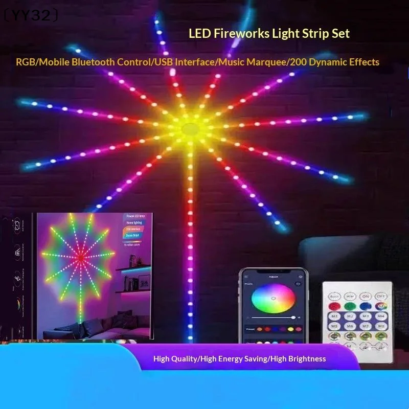 

Умная светодиодная гирлянда-фейерверк, неоновая гирлянда с Bluetooth-управлением, синхронизация с музыкой, для спальни, свадьбы, вечеринки, рождественского декора〔YY32〕