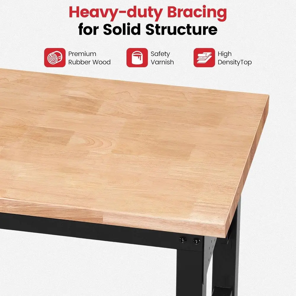 Work Bench or Garage Adjustable Workbenches with Storage 60 Inch Garage Workbench with Under Table Shel, Pegboard, Power Outlets