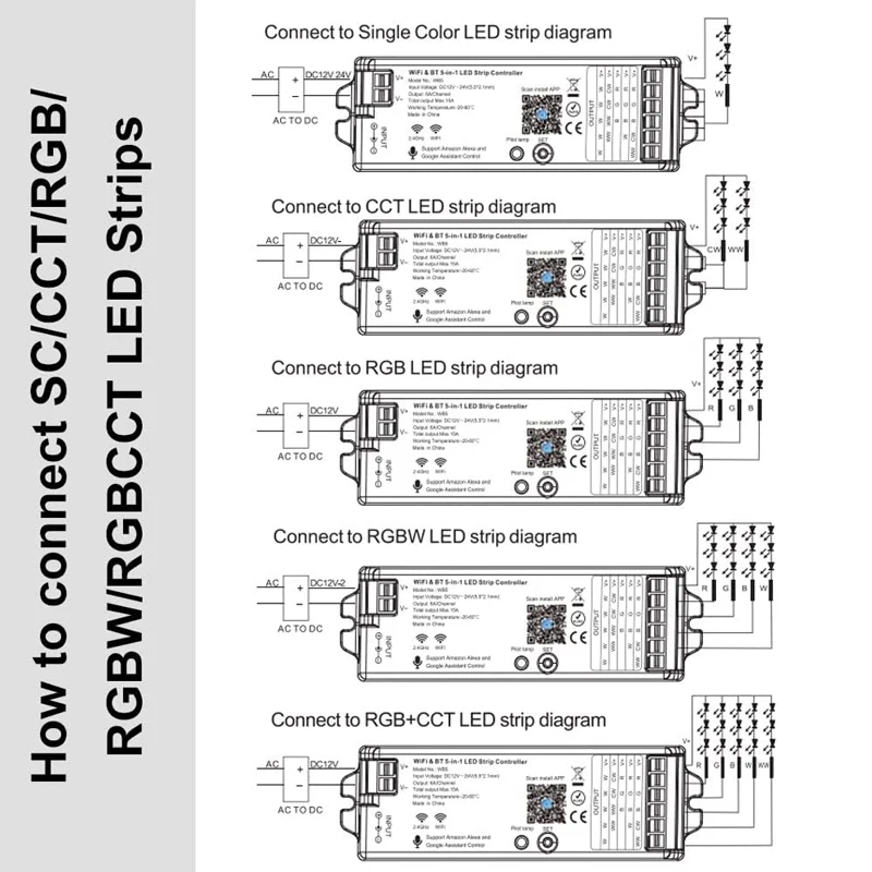 DC12-24V wb5 5 em 1 rgb cct mu - Smart Home Llm avaliação e preço