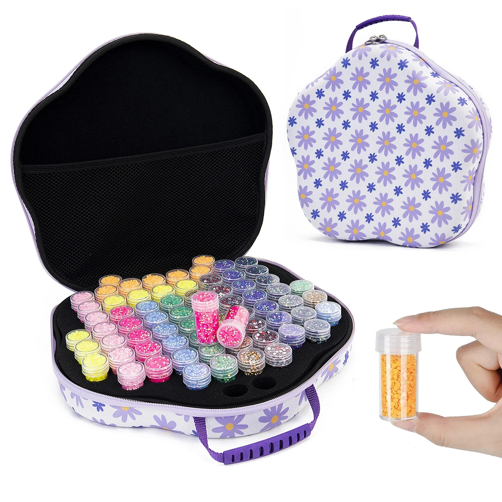 70 Grid Diamond Painting Storage Box Tool Portable Container Accessories Flower Shaped Nail Bead Storage Box+tool Set