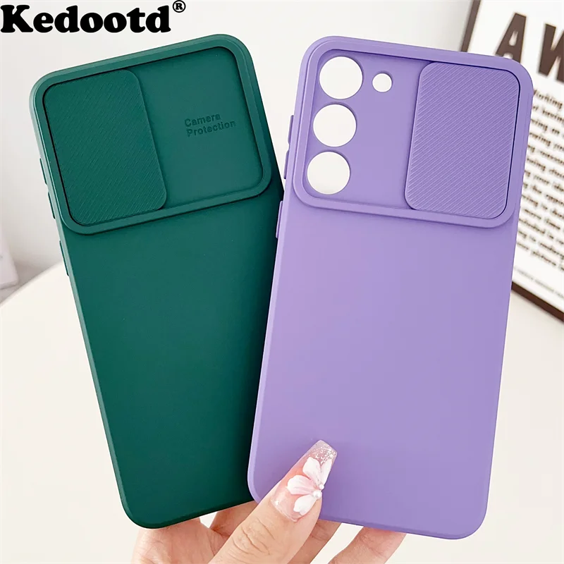 Original Slide Camera Silicone Soft Case For Samsung S24 FE S23 S22 S21 Plus Ultra A06 A16 A55 A35 A54 A34 A24 A14 A73 A53 A33