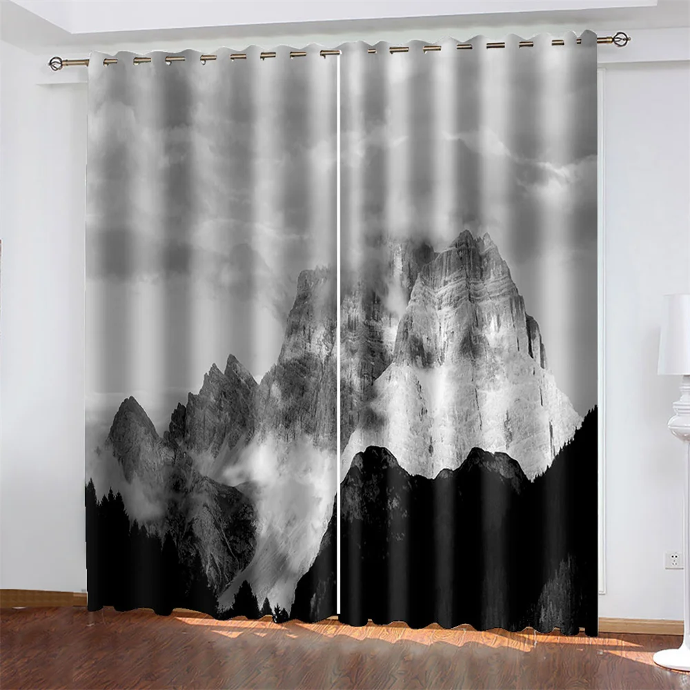 Landscape ink painting Chinese style Canyon Perspective tulle light filter curtain Living room bedroom 2 pieces free shipping