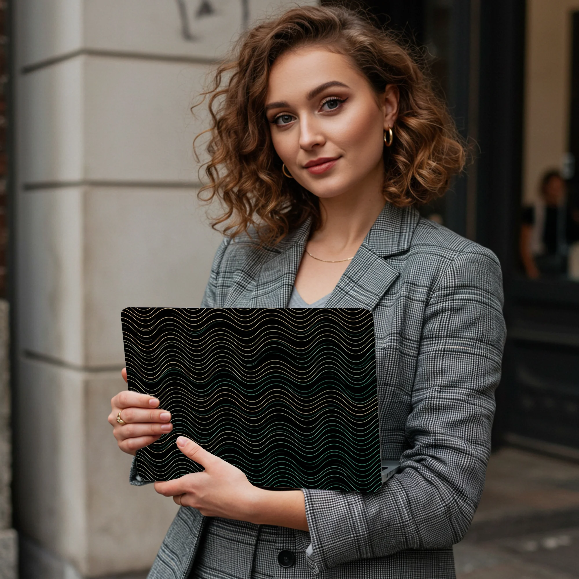 

3 pieces, spare 1 piece, not afraid of bad stickers, laptop case - black wavy line shell: UV high definition printing