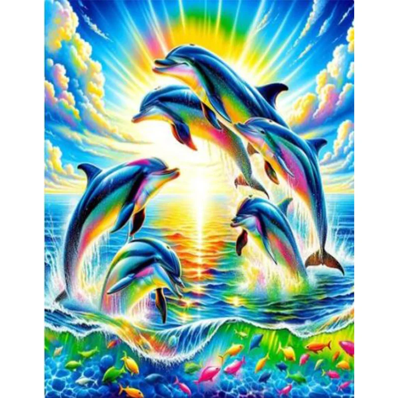 AB Diamond Diamond Painting Dolphins in the Sun Diamond Embroidery Kit Wall Decoration Hanging Painting