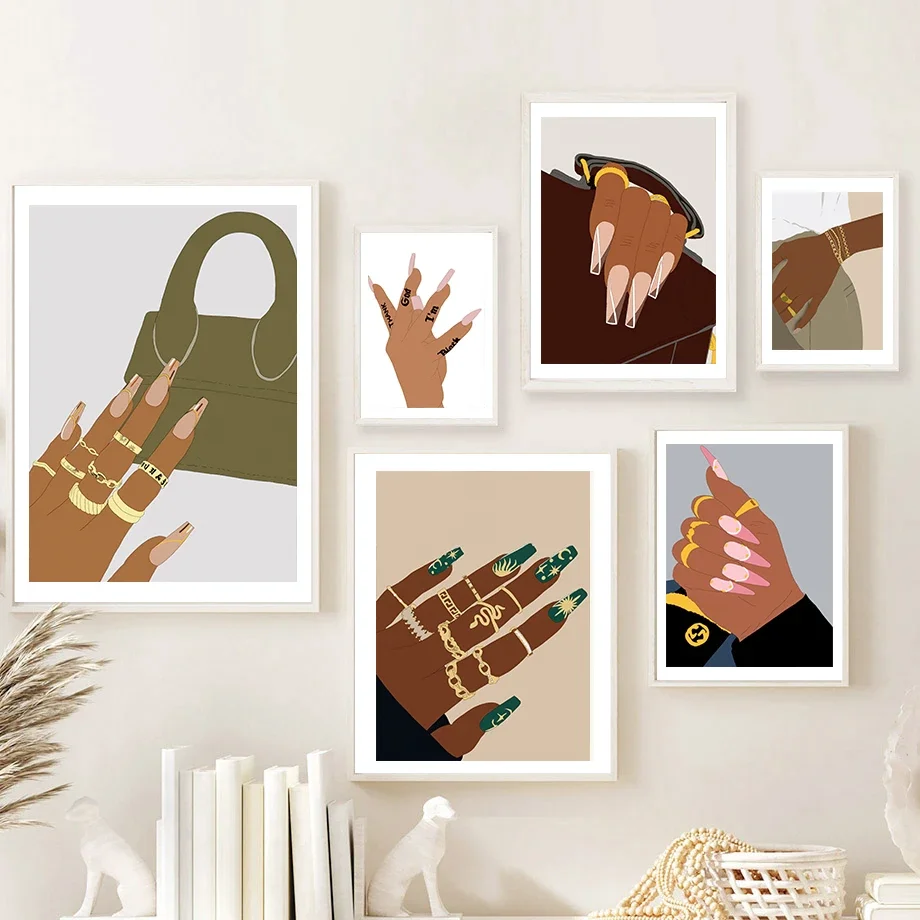 Fashionable Girl Hand Mold Nail Salon Decor Poster Print Manicurist Gifts Nail Studio Wall Art Canvas Home Living Room Decor