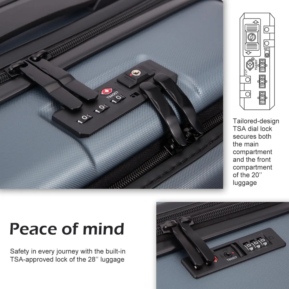 مجموعة أمتعة Coolife مكونة من قطعتين: حقيبة دوارة ABS+PC مع جيوب ومقصورات باللون الأبيض #4