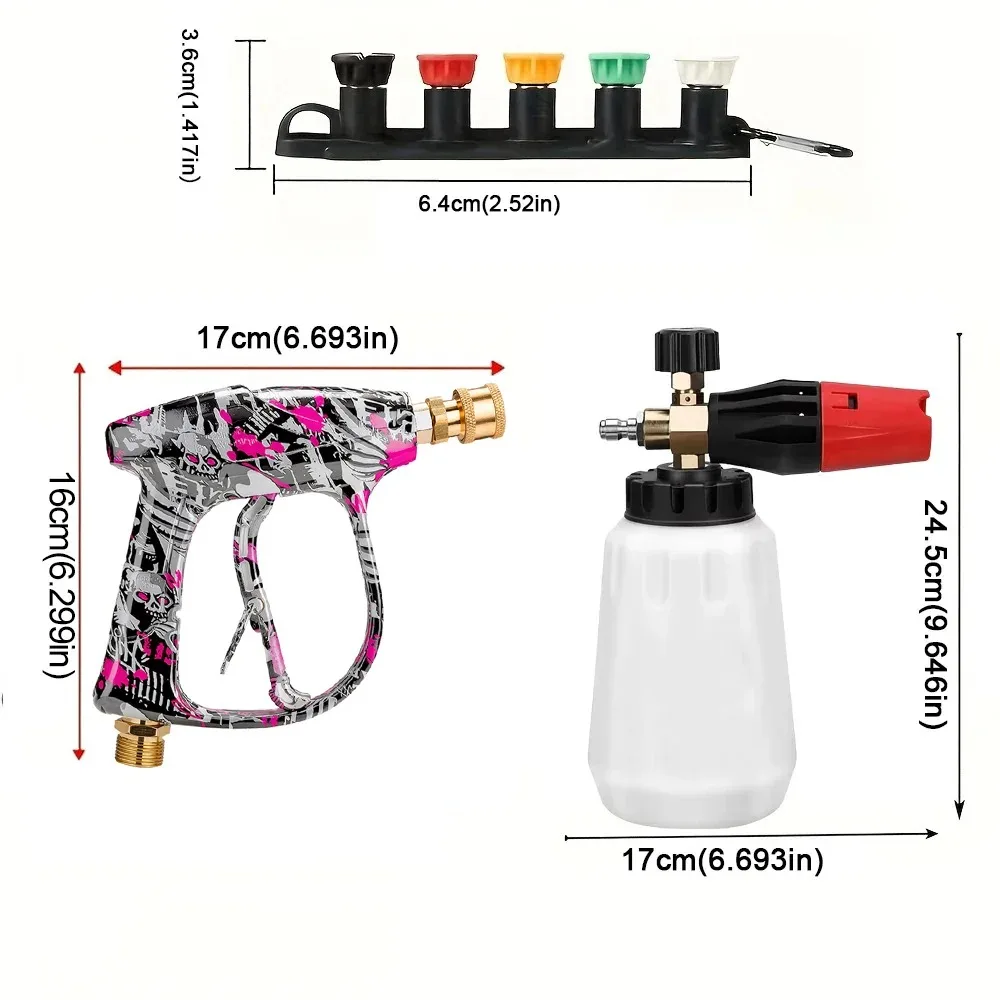 Foam Cannon Graffiti Pressure Washer Gun Kit, 5 Nozzles with Base, Durable Solid Metal Bosch Adapter for Car Wash