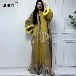 WINYI winter dress Women Africa blog Luxury Fur Neutral coat Loose cardigan elegant Warm Female poncho winter coat women 2023