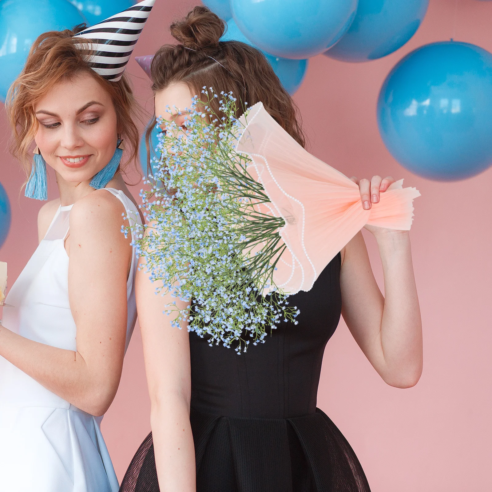 ورق تغليف الأزهار الناعم الوردي التجاعيد المتموج صافي الغزل وهمية اللؤلؤ حافة أنيقة الزفاف باقة عيد ميلاد التعبئة والتغليف ورقة شبكية #5