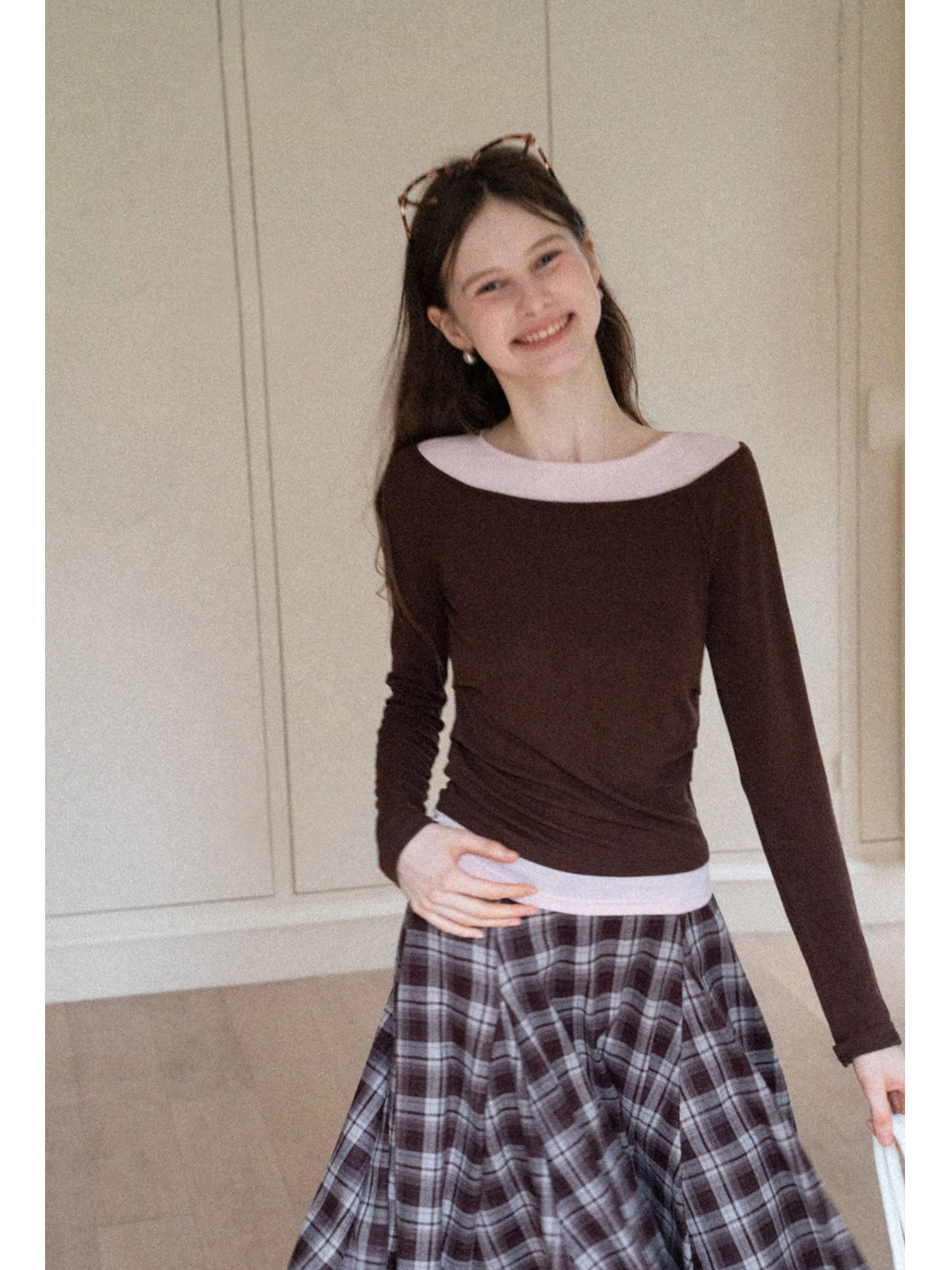 

Eggka Color Blo Long Sve Slim Fit round Ne Футболка Осенняя базовая верхняя женская повседневная удобная дышащая футболка Po...