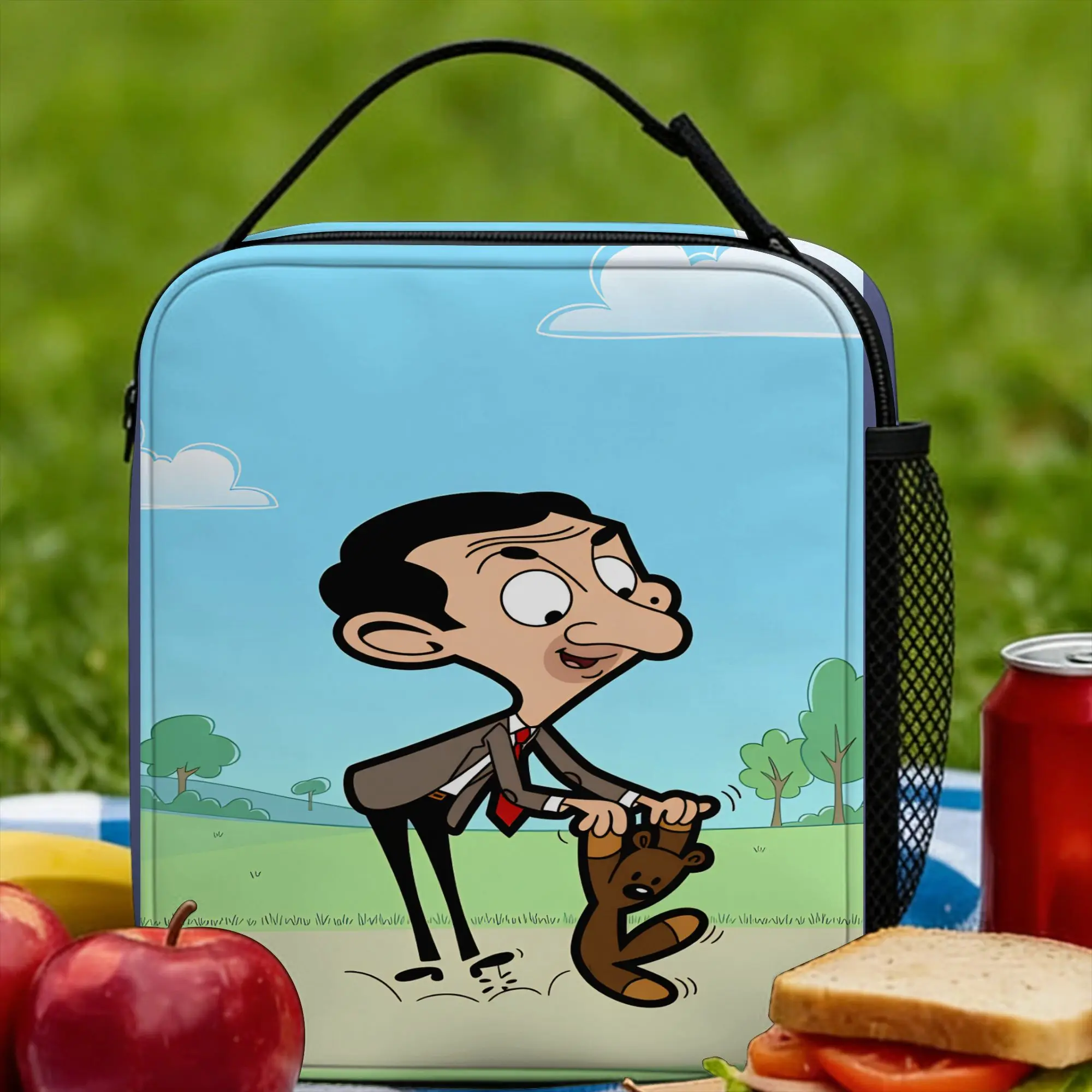 

Забавная сумка для обеда с персонажем комедийного фильма Mr.Bean, портативная сумка для обеда на молнии, унисекс, сумка-холодильник для пикника, забавные водонепроницаемые термосумки для обеда