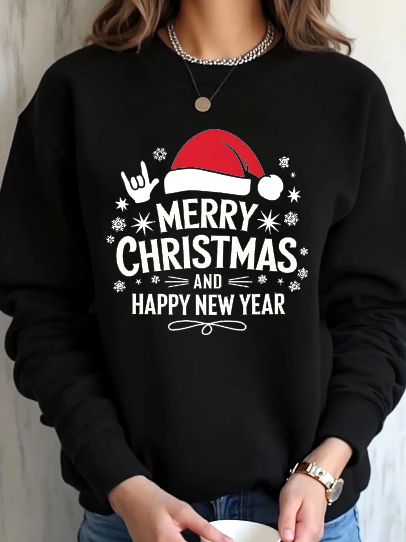 

Женская толстовка большого размера, рождественская клетчатая шляпа Nana Claus, ботинки с принтом, верхняя одежда