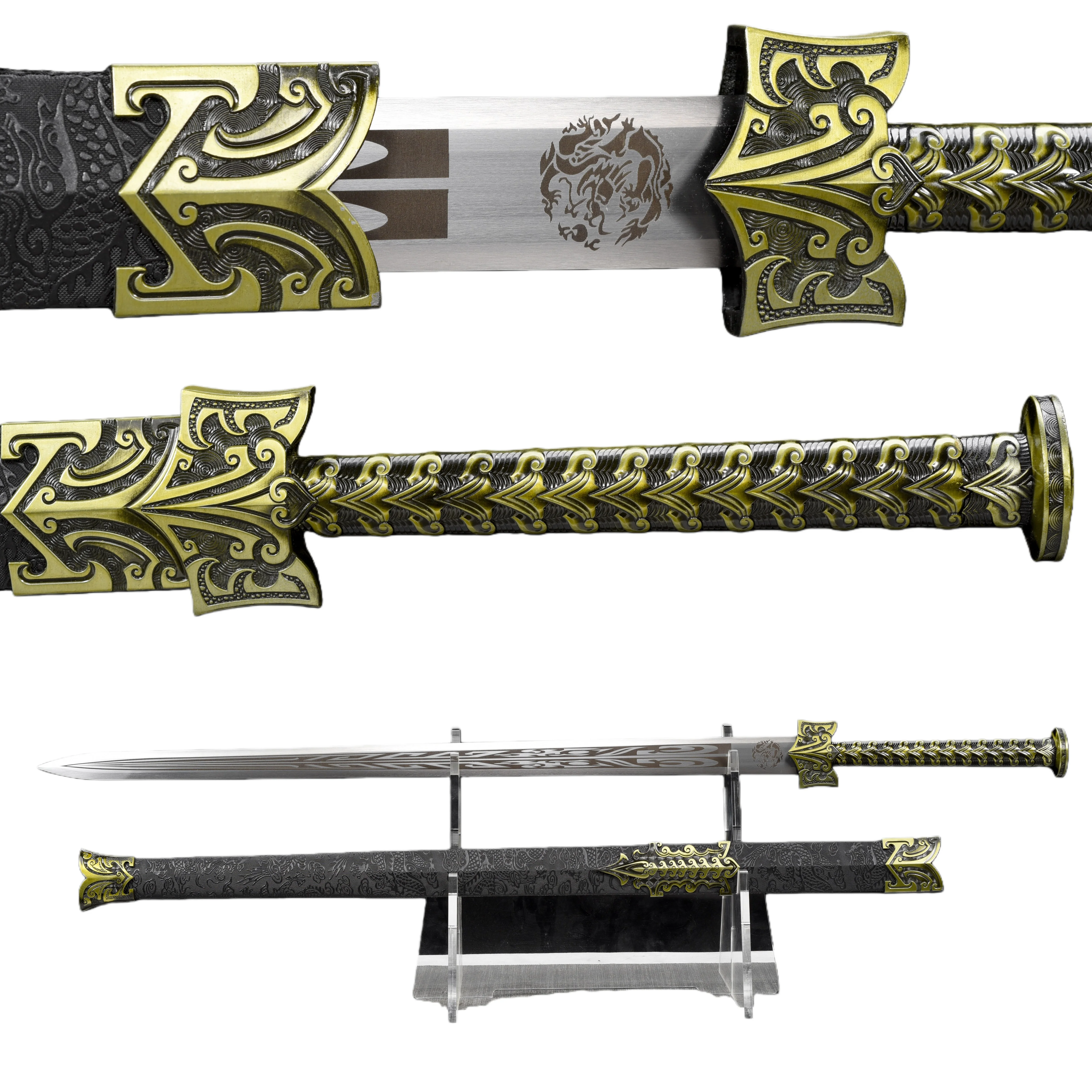 Chinese Golden Dragon samurai Sword,sharp blades prepared for medieval royal knight battles,katana combat training,full weapons