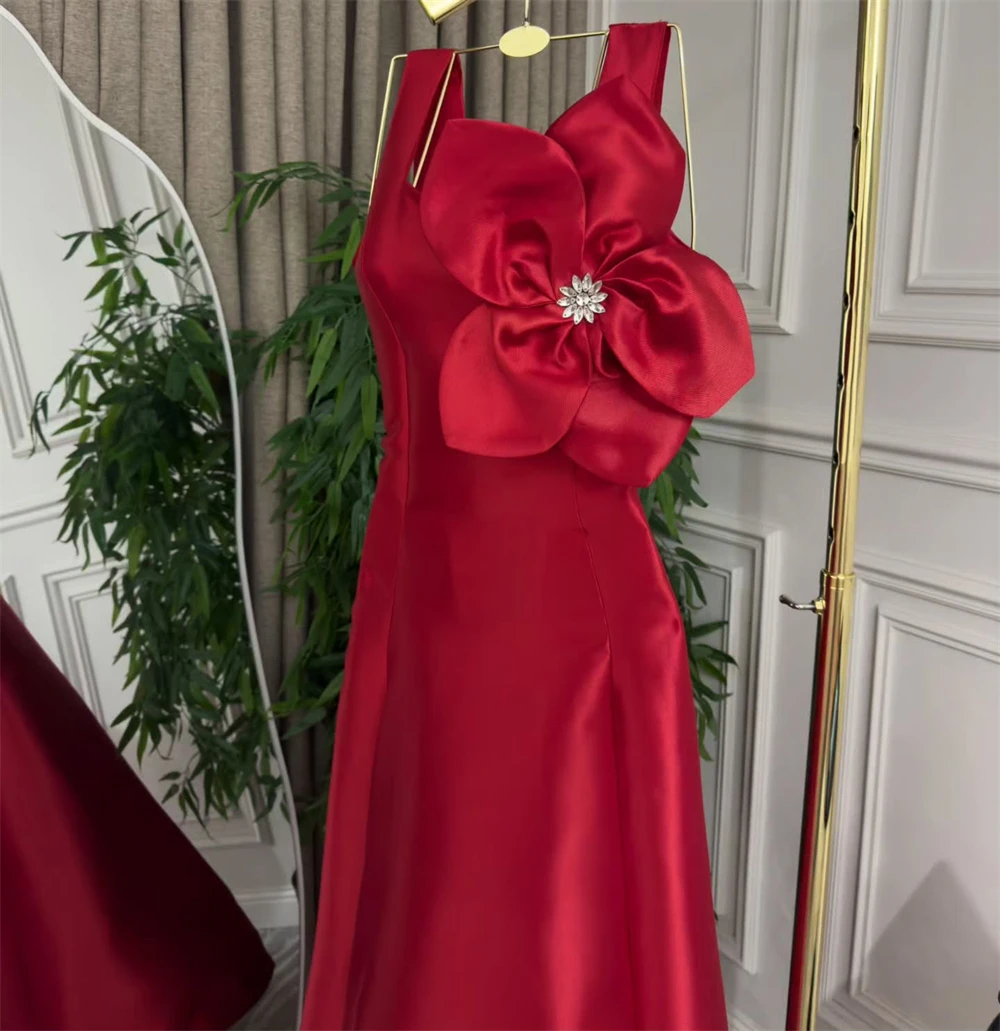 Robe de soirée personnalisée classique en Satin rouge, sans bretelles, manches cape, ligne a, longueur au sol, avec des Appliques de perles, robes de soirée