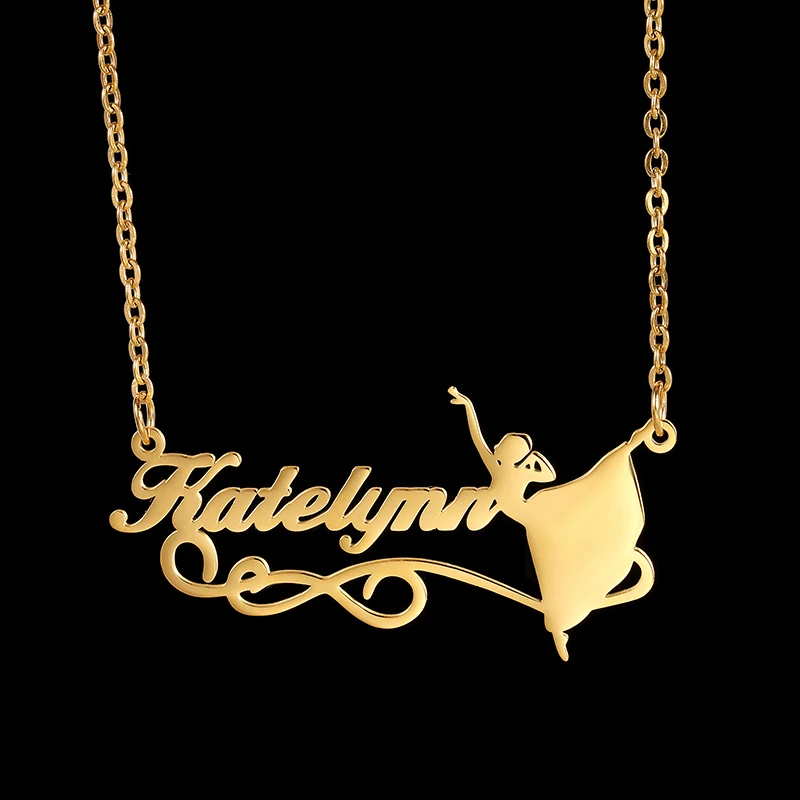 Romantic Girl Necklace Personalized Stainless Steel Name Chain with Dancing Girl Pendant Custom Fairy Style Necklaces for Women image 4