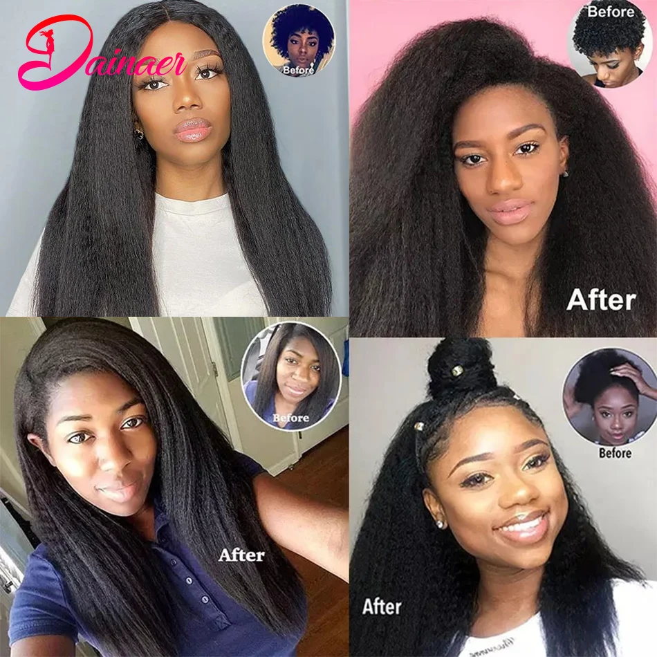 Kinky Straight Human Hair 3 Bundles With Closure Yaki Straight Hair Bundles With 4x4 Closure Human Hair Bundles With Closure