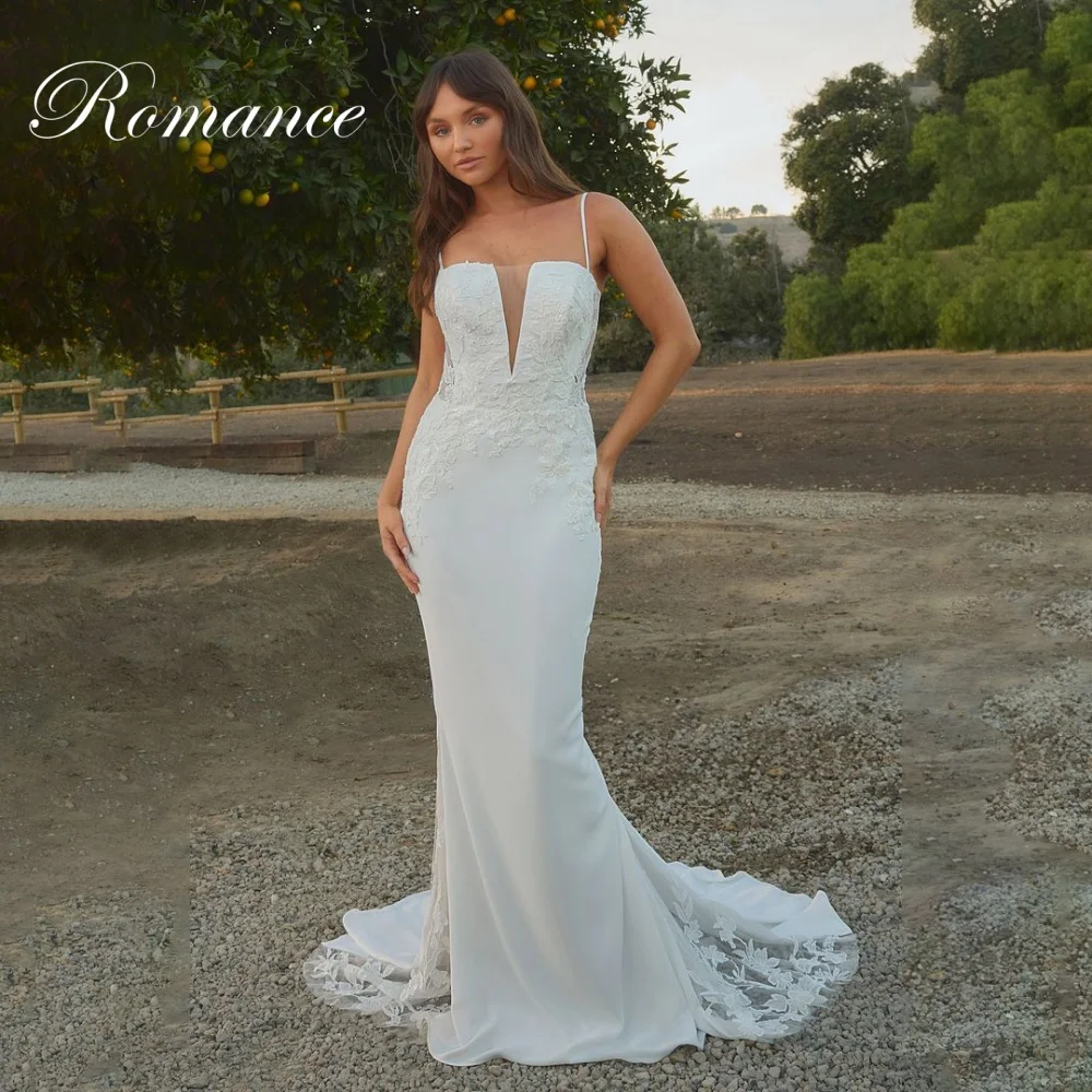 

Elegant V-Neck Appliques Lace Mermaid Wedding Dress Spaghetti Straps Open Back Buttons Bridal Gown Vestidos De Novia Customized