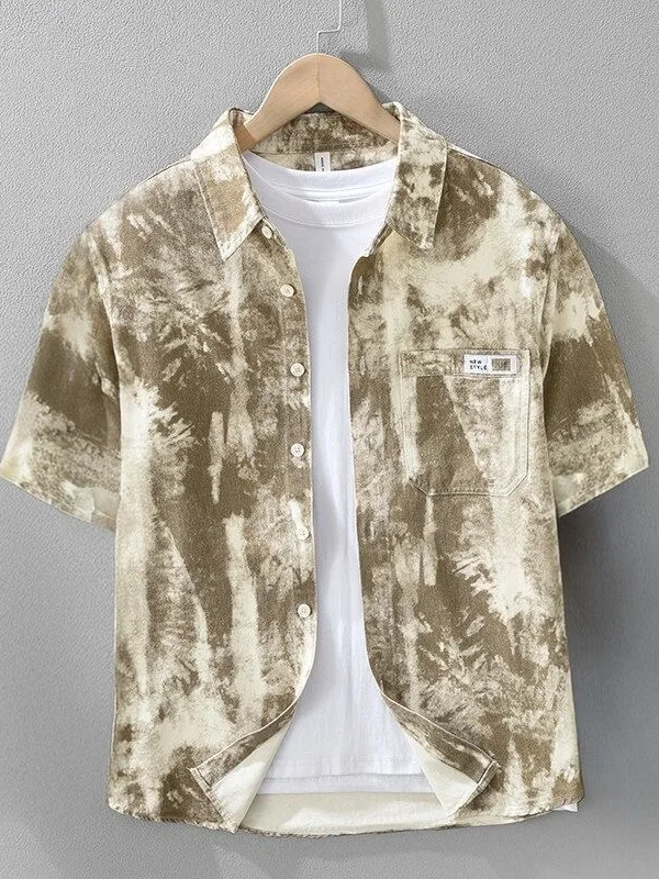Trendy Loose Men's Short Sleeve Shirt Dyed Tie Dye Japanese Style Casual Artistic Lightweight Breathable Summer Fashion