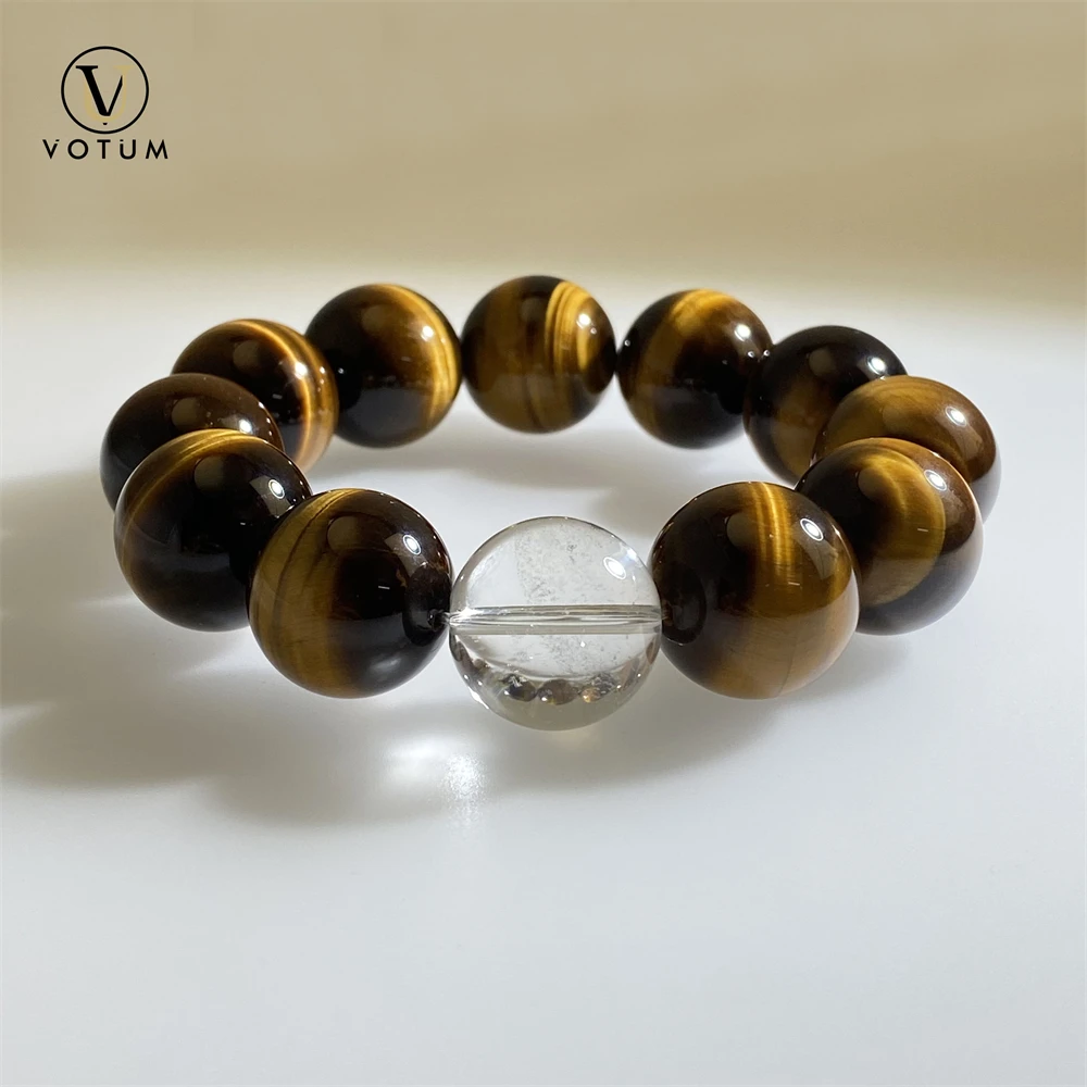 Votum Natural Yellow Tiger Eye Beaded Bracelet for Men Largue Size Crystal Stone Wealthy Spiritual Gift Lady Bracelets Jewelry
