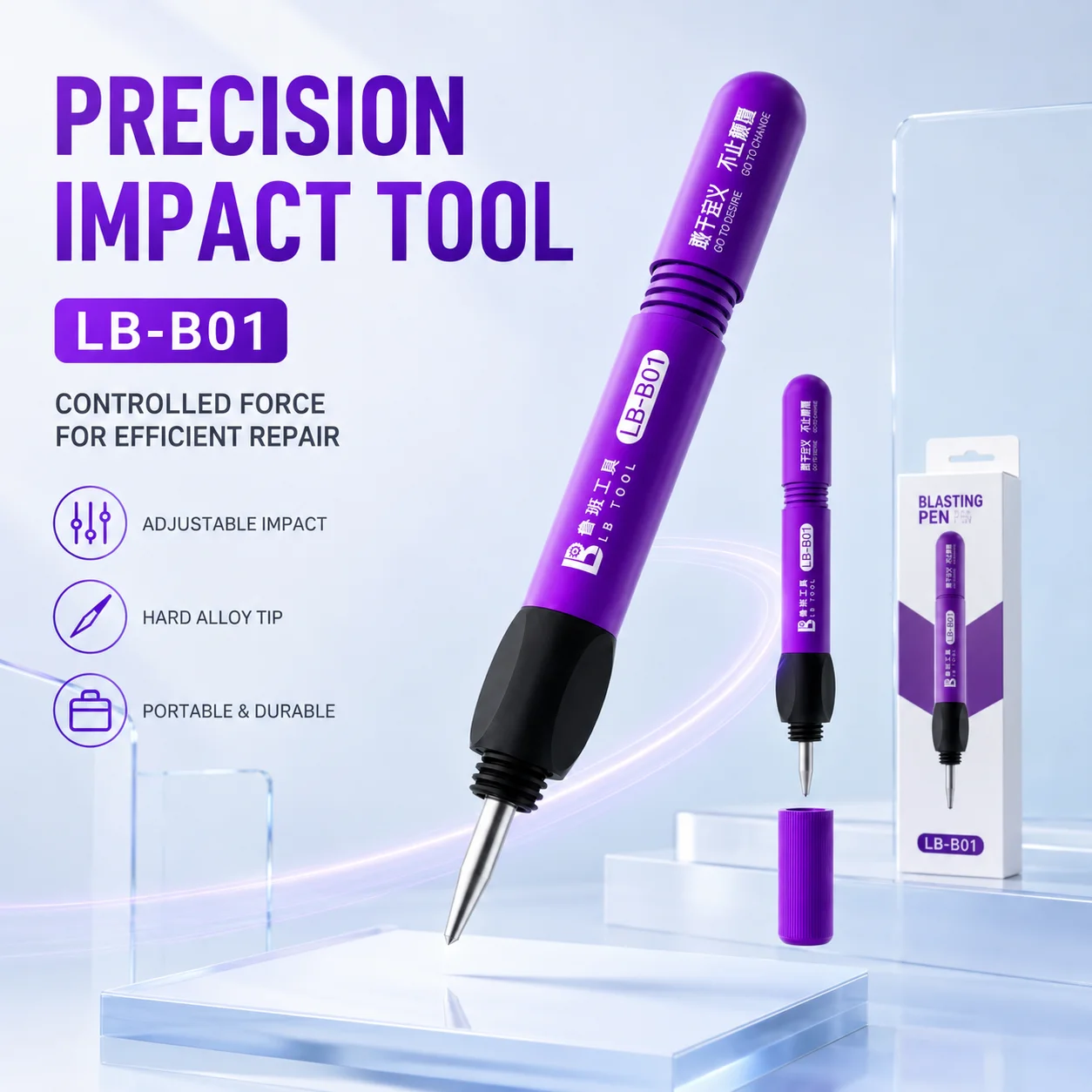 LB TOOL LB-B01 Sprengstift mit Einstellbarer Kraft, Glasbrechstift, Werkzeugset zur Demontage der Rückabdeckung von Mobiltelefonen und Kameraobjektiven – Detail 1