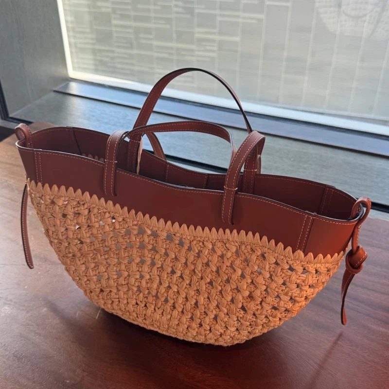 

Popular Holiday Beach Straw Woven Handbag Women's Casual Shoulder Bag Long Short Handle Bucket Bag Storage Dumpling Armpit Bag
