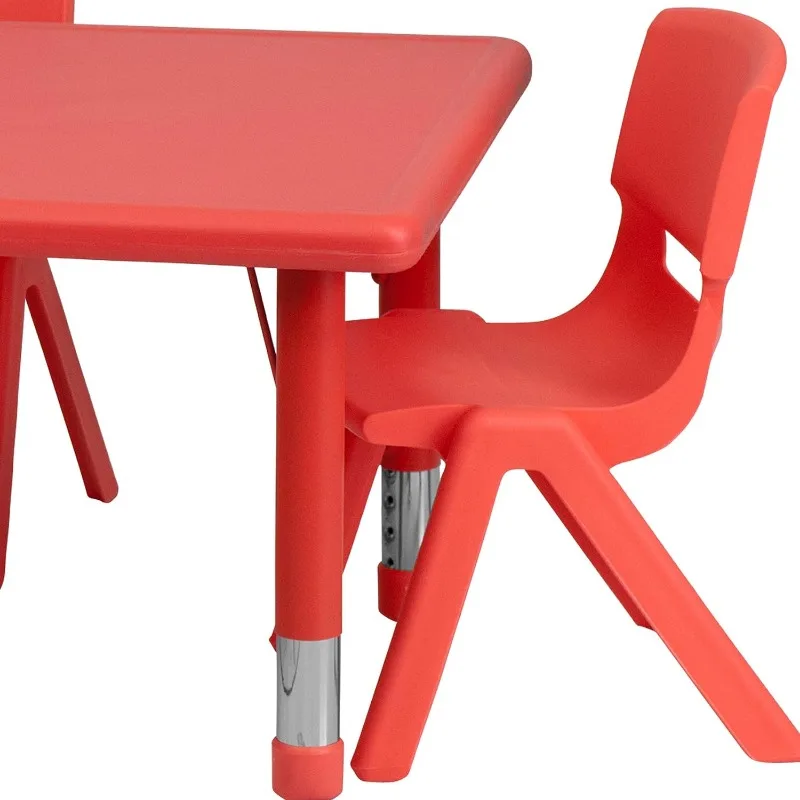 Ensemble de table d'activité réglable avec 4 chaises, rectangulaire, rouge, plastique recommandé, 24 po x 48 po L