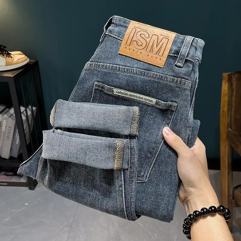 Jeans en denim de luxe pour hommes avec adoucissant, coton, streetwear, cow-boy, polyvalent, décontracté, printemps, automne, haute qualité, fjMan